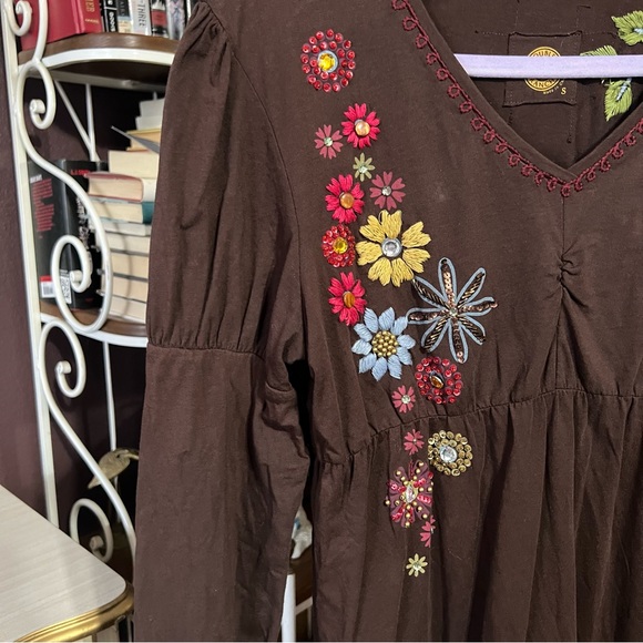 Double D Ranch Brown Embroidered Cotton Dress Size Small - Picture 2 of 11